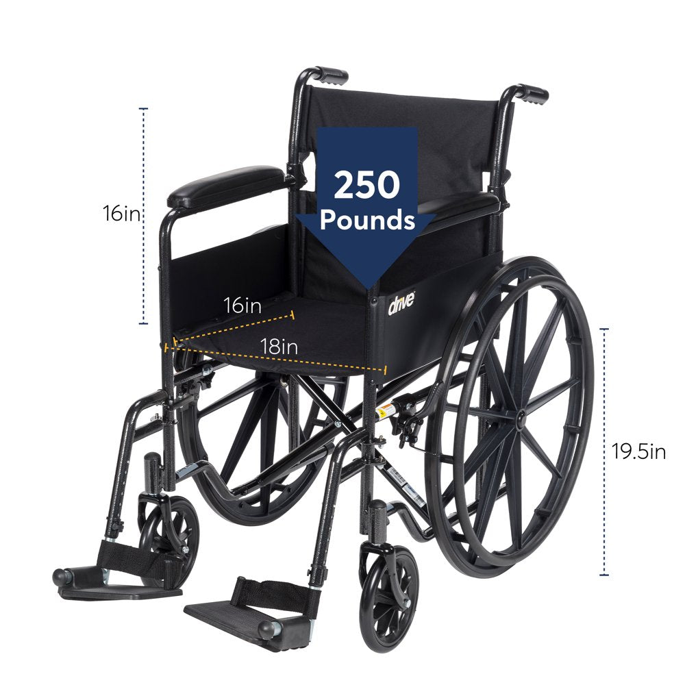 Drive Medical Silver Sport 1 Wheelchair, Full Arms, Removable Footrest, 250 lbs Capacity, Steel Frame