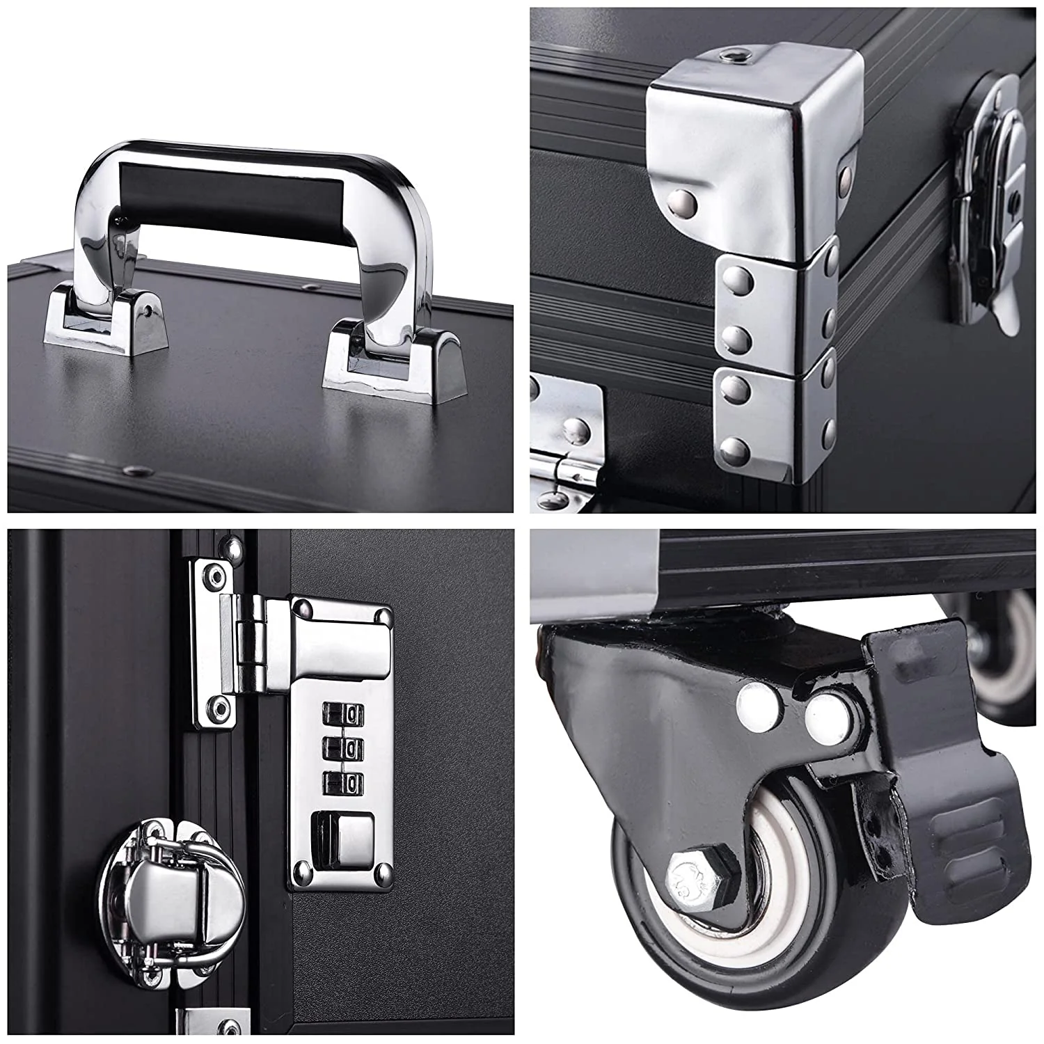 BYOOTIQUE Nail Desk Mobile Station Rolling Makeup Train Case Trolley Cosmetic Manicure Table Mirror 4 Drawers Pink