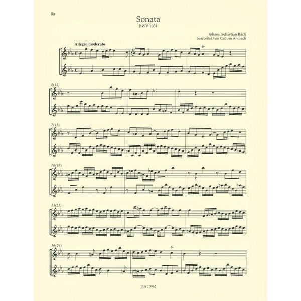 Brenreiter Bach 3 Sonaten for 2 Flöten