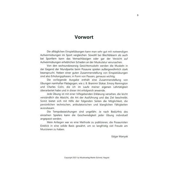 Martin Schmid Blechblsernoten Einspielübungen für Posaune