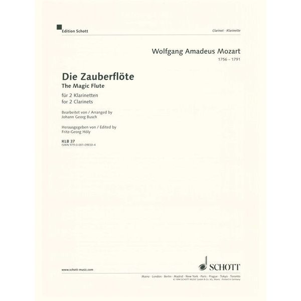 Schott Zauberflöte 2 Klarinetten