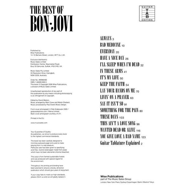 Wise Publications Bon Jovi Best Of