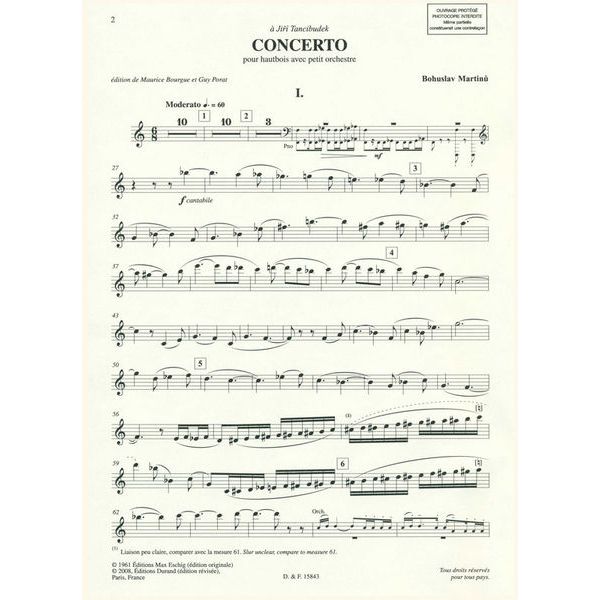 Editions Max Eschig Martinu Oboenkonzert