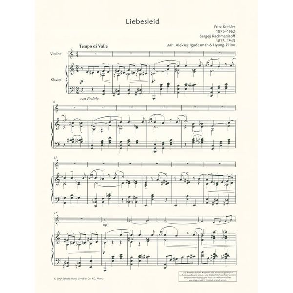 Schott Kreisler Liebesleid Violine