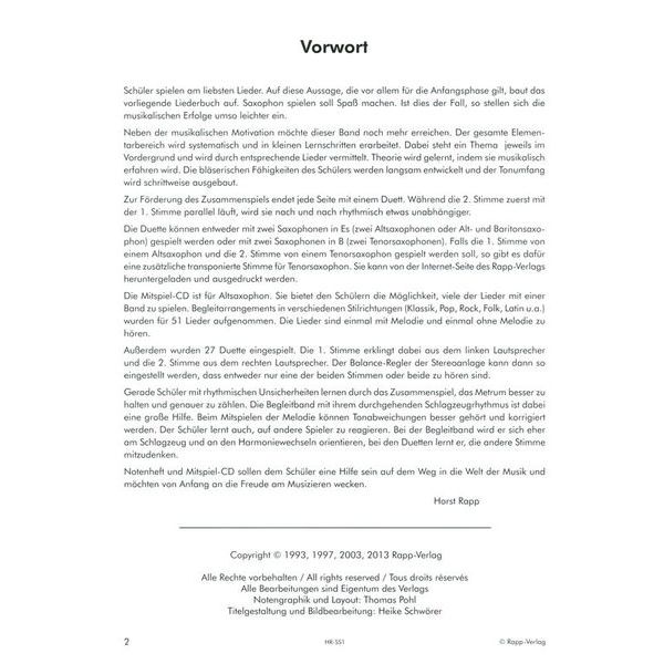 Horst Rapp Verlag Saxophon Lernen mit Spa 1