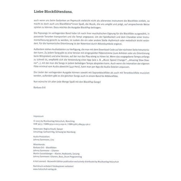 Holzschuh Verlag BlockPop Sopranblockflöte