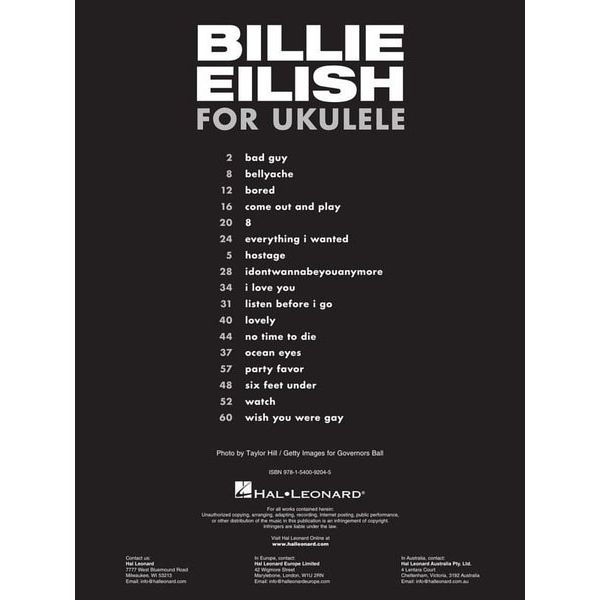 Hal Leonard Billie Eilish For Ukulele