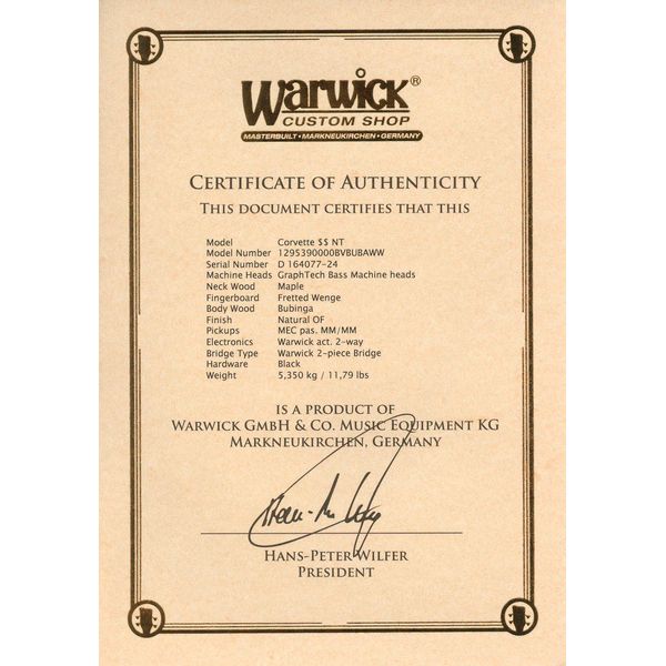 Warwick Masterbuilt Corvette $$ NT 5