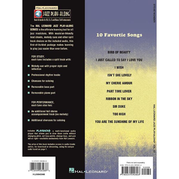 Hal Leonard Jazz Play-Along Stevie Wonder