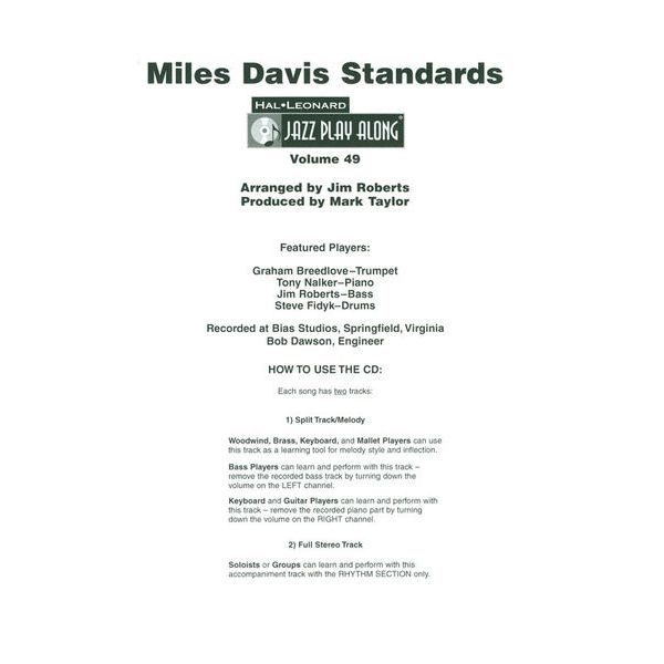 Hal Leonard Jazz Play-Along Miles Davis