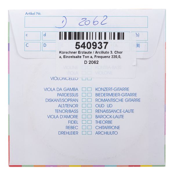 K&uuml;rschner Arch Lute 3rd Course a