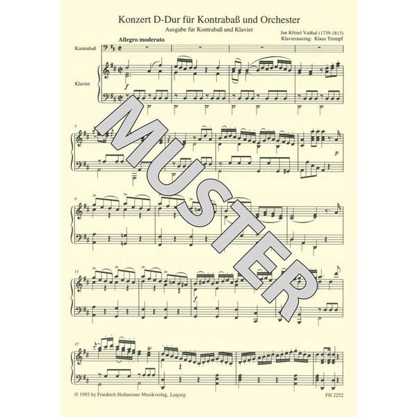Friedrich Hofmeister Verlag Vanhal Concert D-Dur Kontrabas
