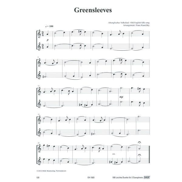 Hage Musikverlag 100 Leichte Duette Saxophon