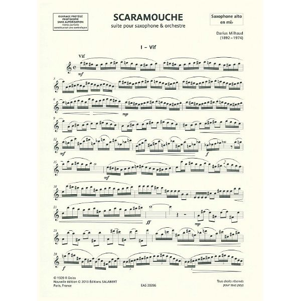 Editions Salabert Milhaud Scaramouche A-Sax