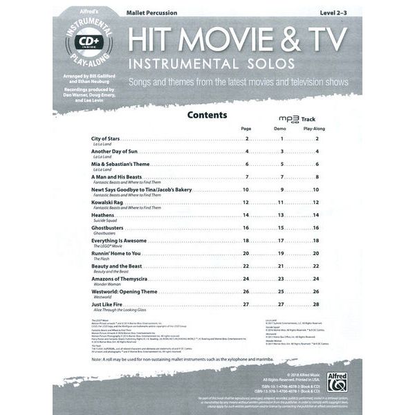 Alfred Music Publishing Hit Movie & TV Solos Mallets
