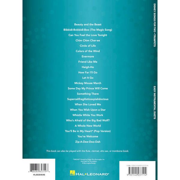 Hal Leonard Disney Songs For Two Trumpet