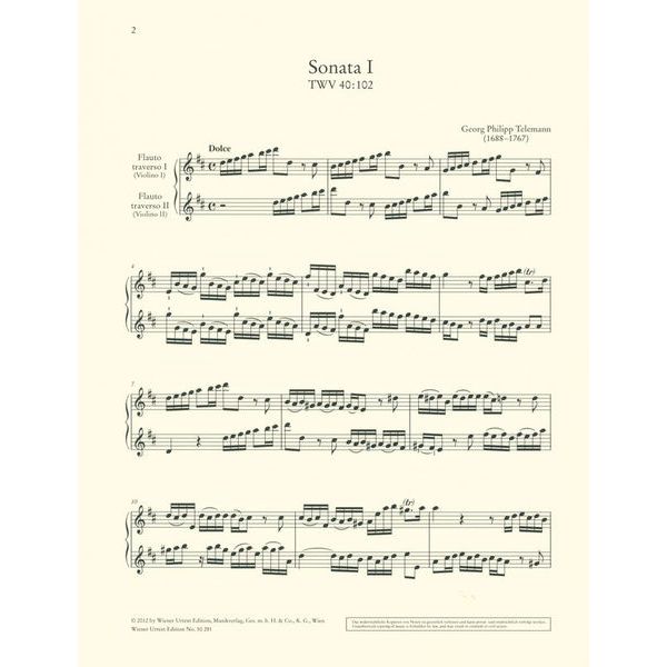 Wiener Urtext Edition Telemann Sonaten zwei Fl&ouml;ten