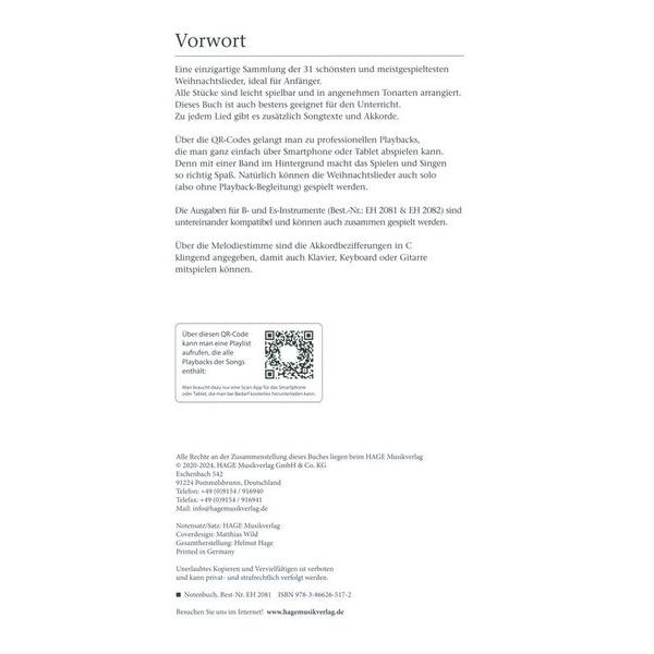 Hage Musikverlag Merry Christmas Bb