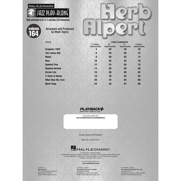 Hal Leonard Jazz Play-Along Herb Alpert