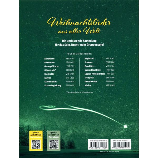 Holzschuh Verlag Weihnachtslieder Trumpet