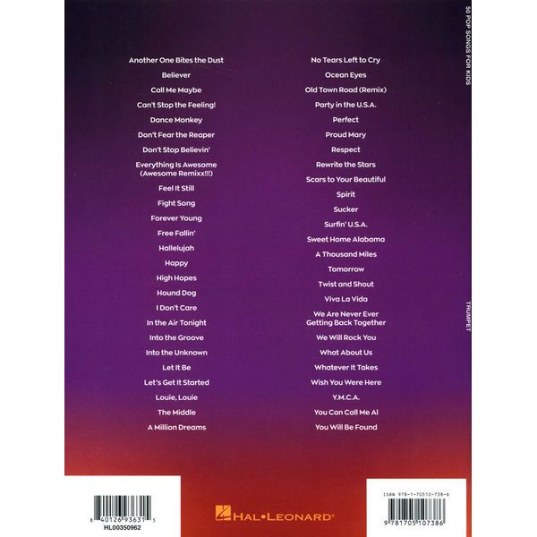 Hal Leonard 50 Pop Songs for Kids Trumpet
