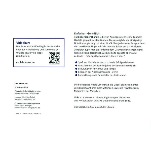 LeuWa-Verlag 16 Kinderlieder Ukulele 1