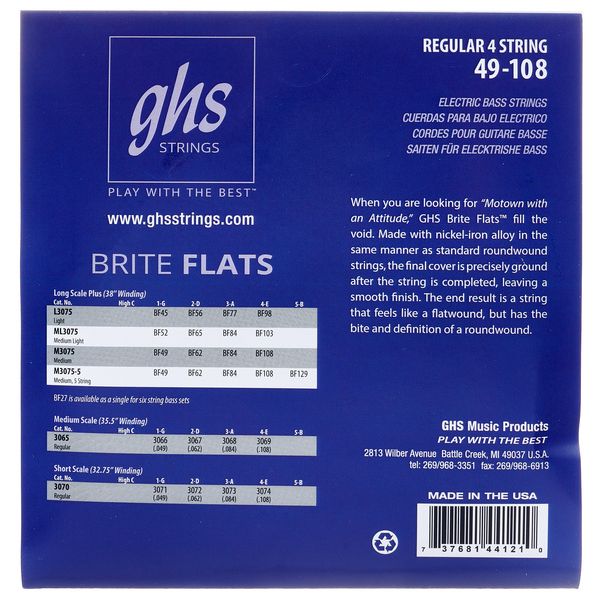 GHS 3070 Brite Flats Short Scale