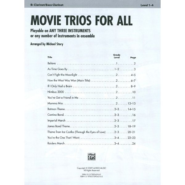 Alfred Music Publishing Movie Trios For All Clarinet