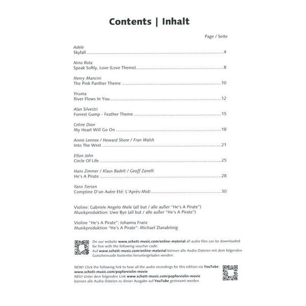 Schott Pop For Violin Movie Special