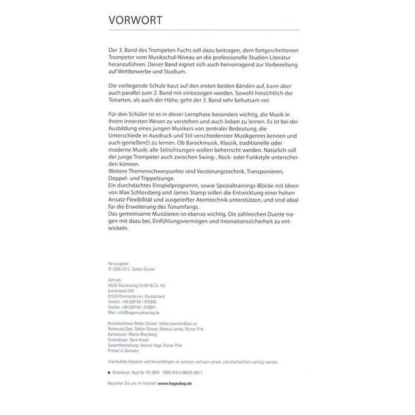 Hage Musikverlag Trompeten Fuchs 3