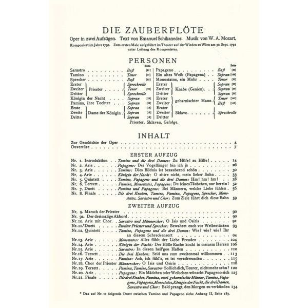 Edition Peters Mozart Zauberfl&ouml;te KV 620