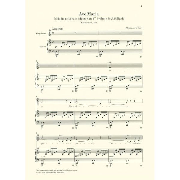 Henle Verlag Bach/Gounod Ave Maria tief