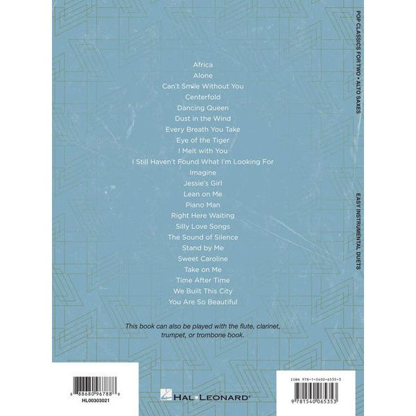 Hal Leonard Pop Classics For Two Alto Sax