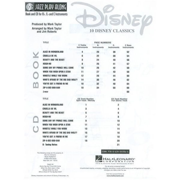 Hal Leonard Jazz Play-Along Disney Classic