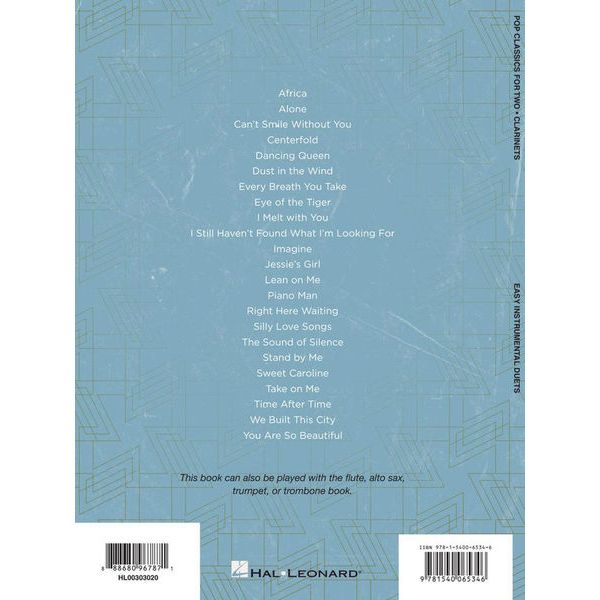 Hal Leonard Pop Classics For Two Clarinets