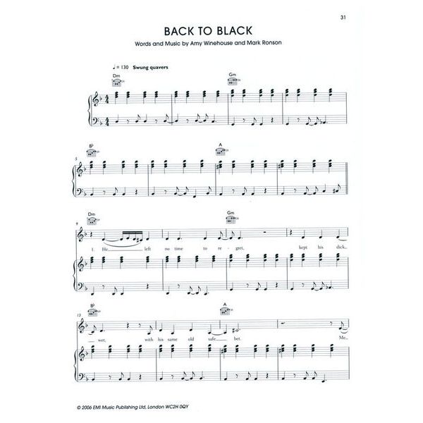 Hal Leonard Amy Winehouse Back to Black