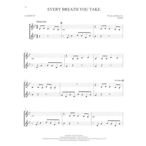 Hal Leonard Pop Classics For Two Clarinets