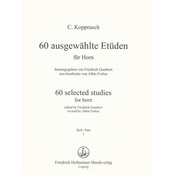 Friedrich Hofmeister Verlag Kopprasch 60 Etüden Horn 1