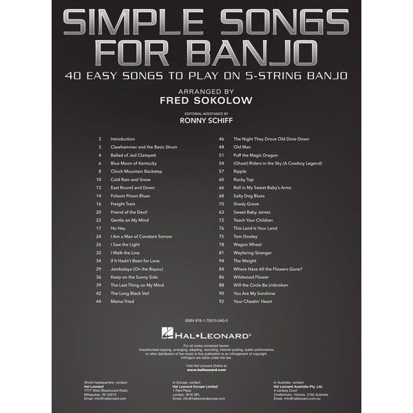 Hal Leonard Simple Songs for Banjo