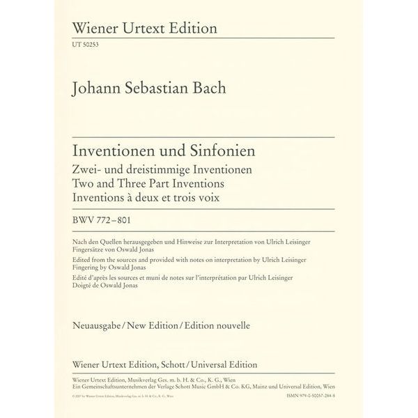 Wiener Urtext Edition Bach Inventionen und Sinfonien