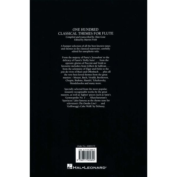 Music Sales 100 Classical Themes Flute