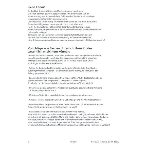 Hage Musikverlag Trompeten Fuchs C