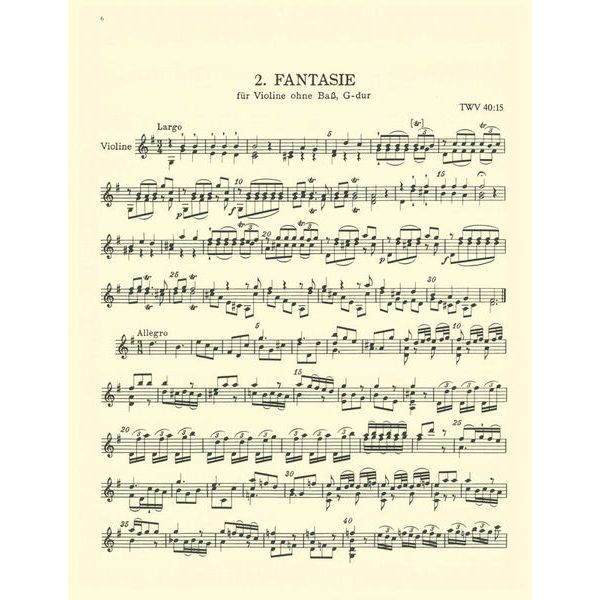 Brenreiter Telemann 12 Fantasien Violin