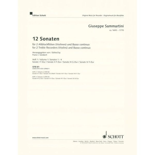 Schott Sammartini 12 Sonaten Heft 1