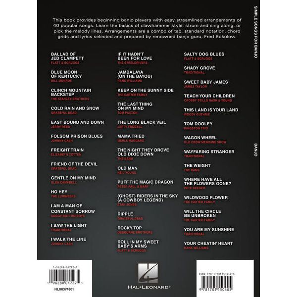 Hal Leonard Simple Songs for Banjo