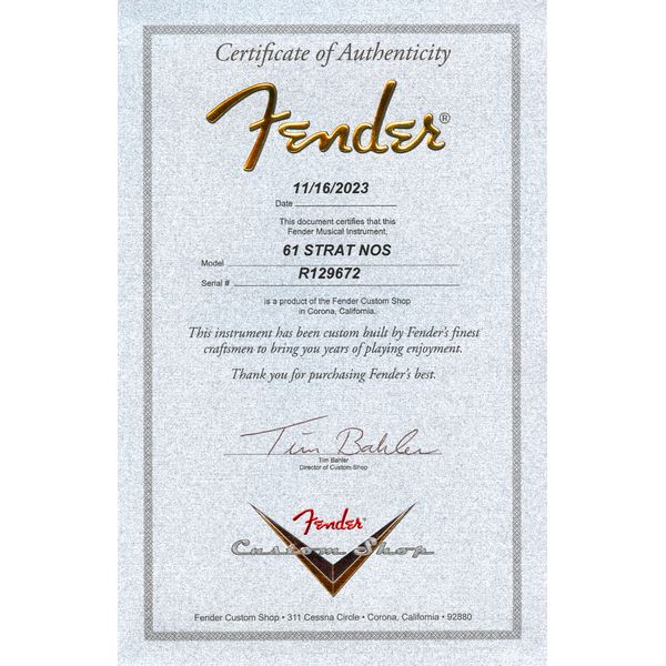 Fender 61 Strat RW HRR NOS