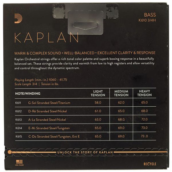 Daddario K610-3/4H Kaplan Bass 3/4