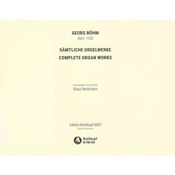 Breitkopf & Hrtel Böhm Smtliche Orgelwerke