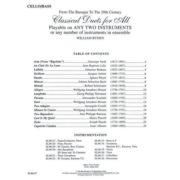 Alfred Music Publishing Classical Duets for All Cello