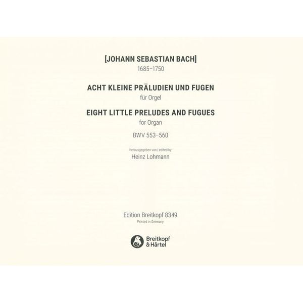 Breitkopf & Hrtel Bach Acht Prludien und Fugen